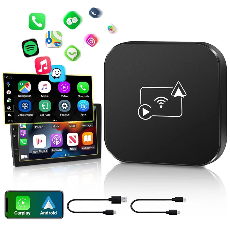 Wired to Wireless CarPlay & Android Auto 2 in 1 Adapter,Plug And Play Car Box For Mazda Toyota Nissan Hyundai Camry Audi Ford VW