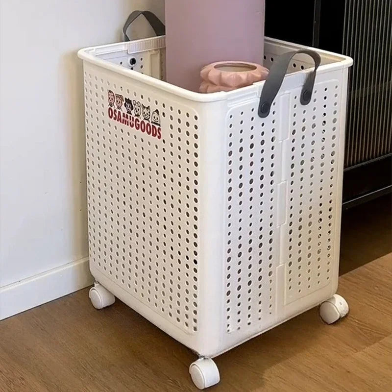 Foldable dirty clothes basket, high aesthetic laundry basket with wheels for clothing storage.