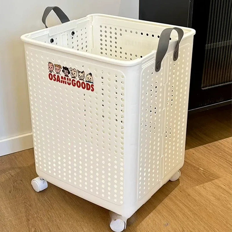 Foldable dirty clothes basket, high aesthetic laundry basket with wheels for clothing storage.