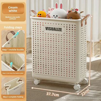 Foldable dirty clothes basket, high aesthetic laundry basket with wheels for clothing storage.