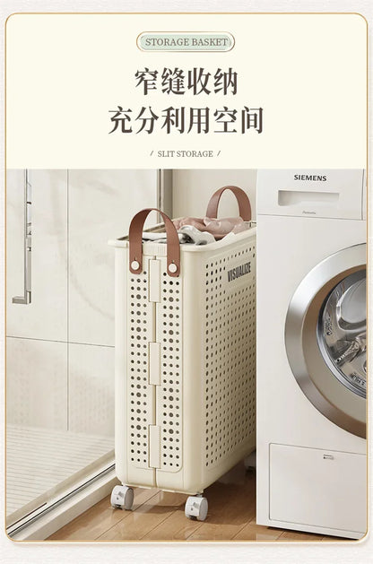 Foldable dirty clothes basket, high aesthetic laundry basket with wheels for clothing storage.