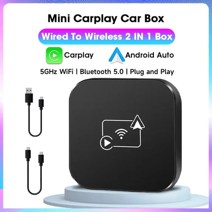Wired to Wireless CarPlay & Android Auto 2 in 1 Adapter,Plug And Play Car Box For Mazda Toyota Nissan Hyundai Camry Audi Ford VW