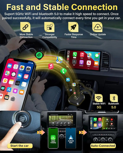 Wired to Wireless CarPlay & Android Auto 2 in 1 Adapter,Plug And Play Car Box For Mazda Toyota Nissan Hyundai Camry Audi Ford VW