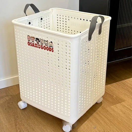 Foldable dirty clothes basket, high aesthetic laundry basket with wheels for clothing storage.