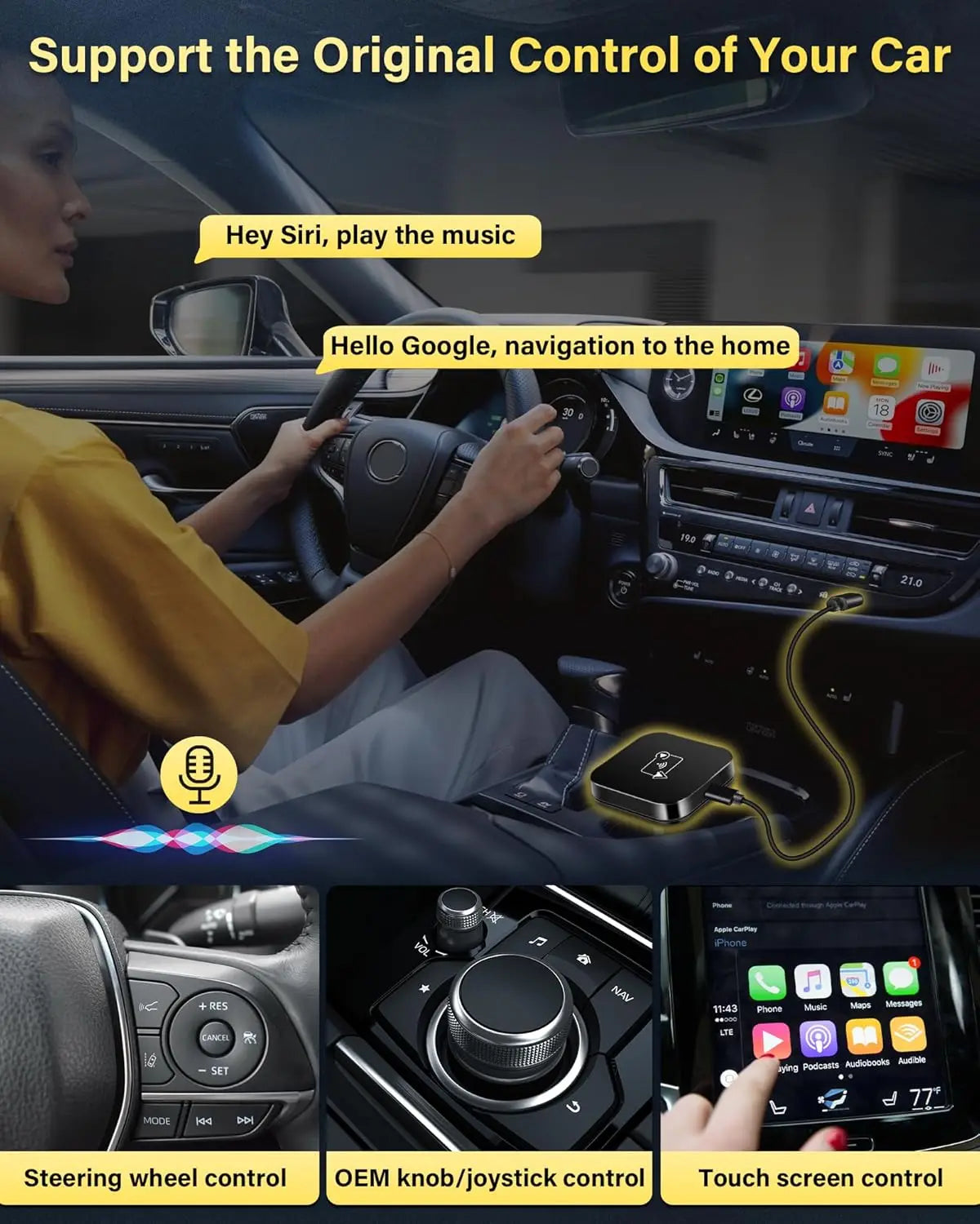 Wired to Wireless CarPlay & Android Auto 2 in 1 Adapter,Plug And Play Car Box For Mazda Toyota Nissan Hyundai Camry Audi Ford VW