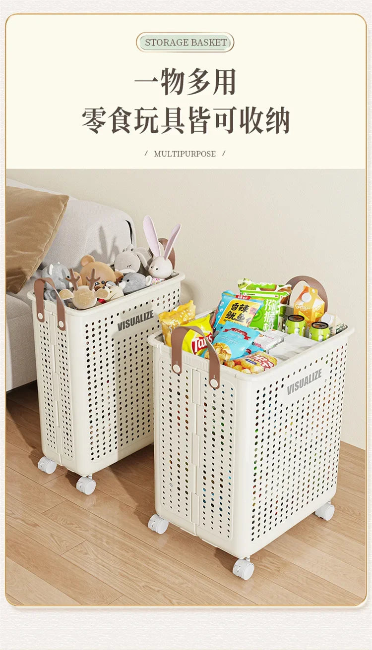 Foldable dirty clothes basket, high aesthetic laundry basket with wheels for clothing storage.