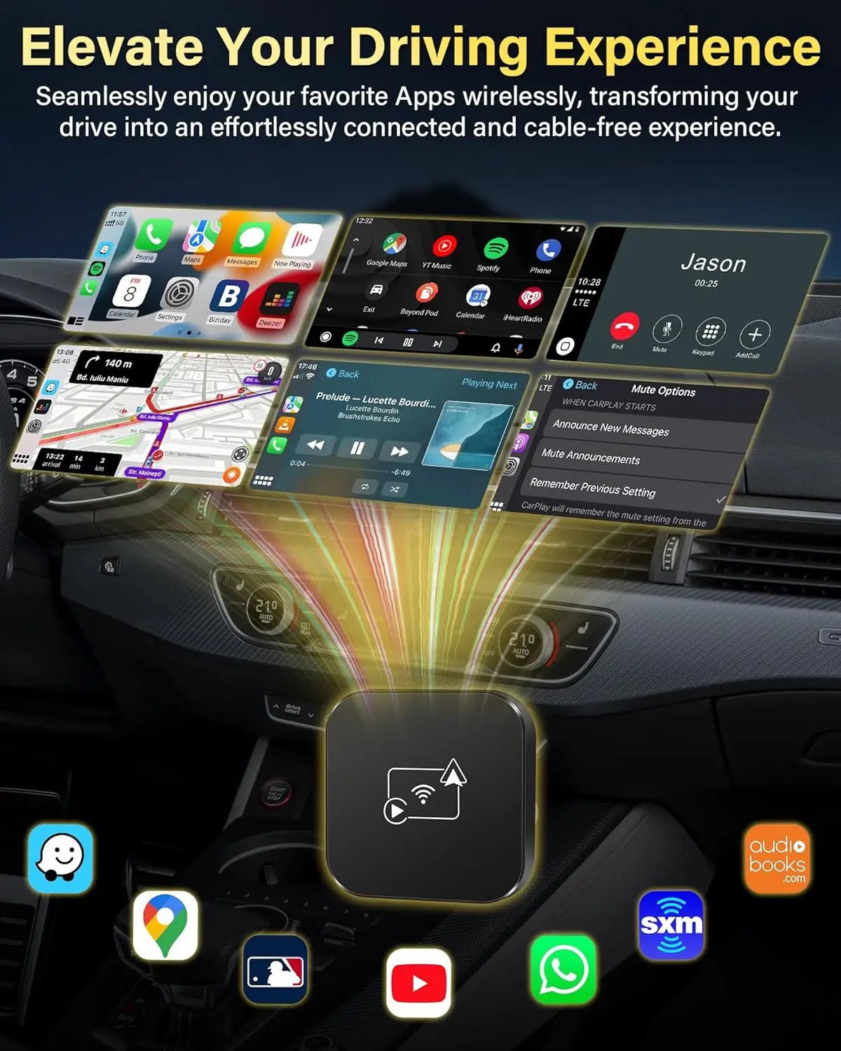 Wired to Wireless CarPlay & Android Auto 2 in 1 Adapter,Plug And Play Car Box For Mazda Toyota Nissan Hyundai Camry Audi Ford VW